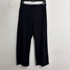 Theory Women’s Black High Slit Wide Leg Pants Linen Blend High Waist Pockets 6